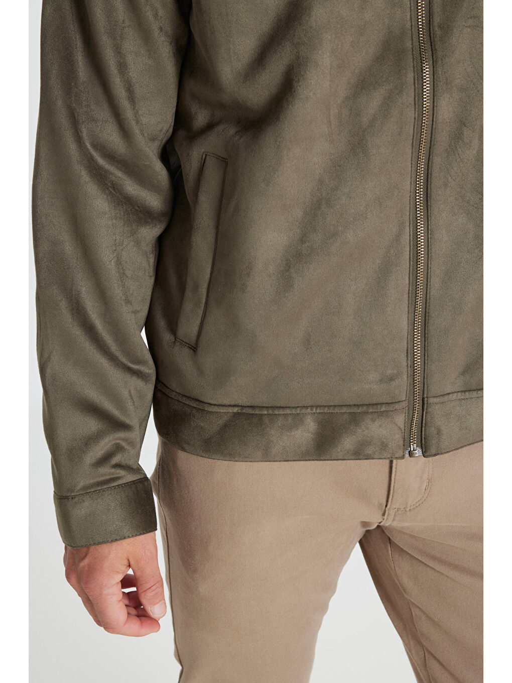 Erkek Haki Standart Fit Normal Kesim Dik Yaka Mont-4