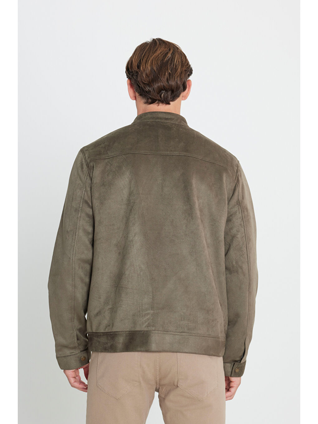 Erkek Haki Standart Fit Normal Kesim Dik Yaka Mont-5