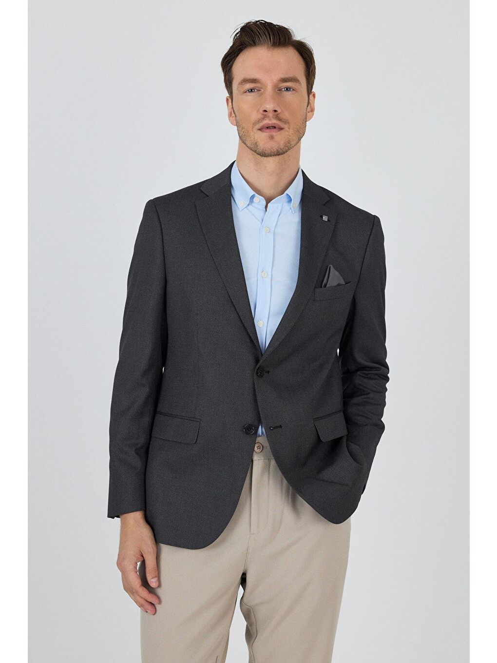 Siyah Mono Yaka Armürlü Tam Astar Esnek 6 Drop Comfort Fit Classic Ceket 1002250153-2
