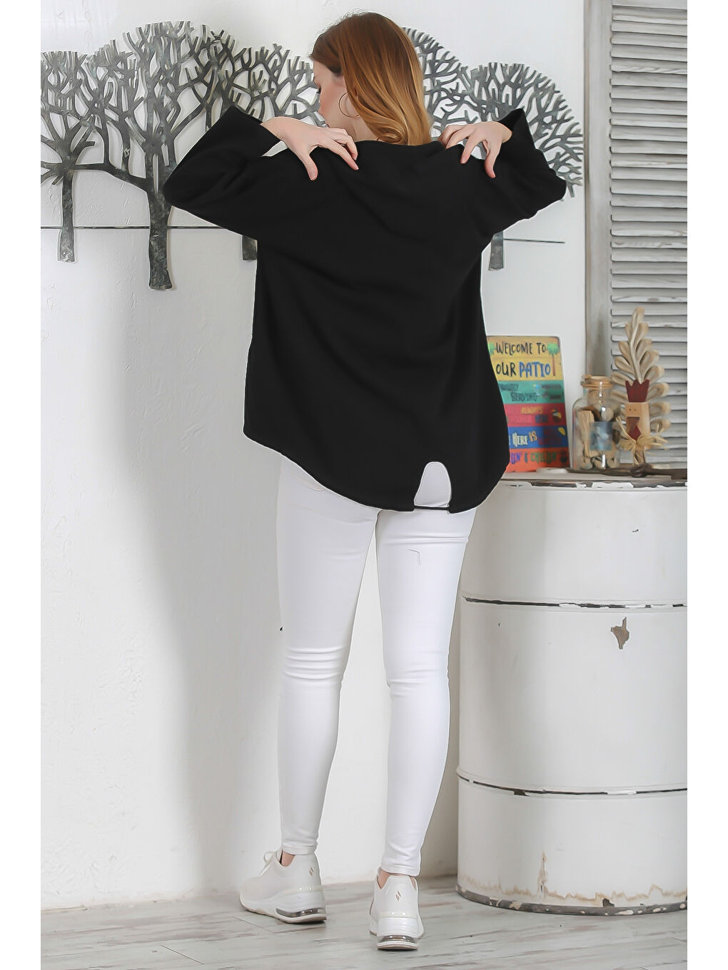 Siyah Fermuarlı Çift Cepli Yıldız Aplikeli Casual Gabardin Dokuma Kapüşonlu Ceket-6