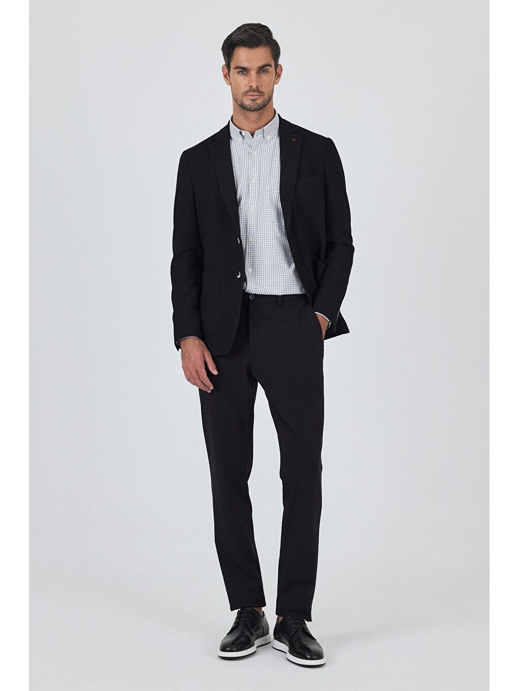 Siyah Mono Yaka Düz 2 Düğme Casual Esnek Slim Fit Ceket 1002250123-1