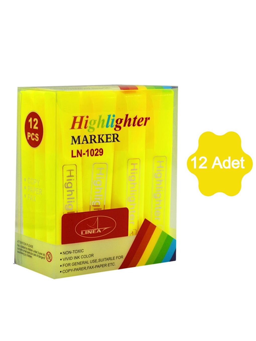 Gen-Of Fosforlu Kalem Neon LN-1029 Sarı 12 Adet-1