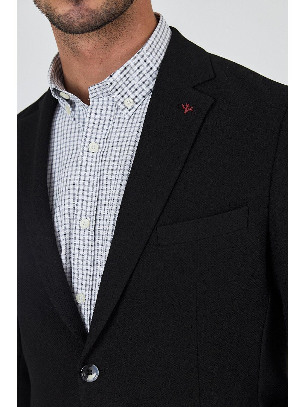 Siyah Mono Yaka Düz 2 Düğme Casual Esnek Slim Fit Ceket 1002250123-3