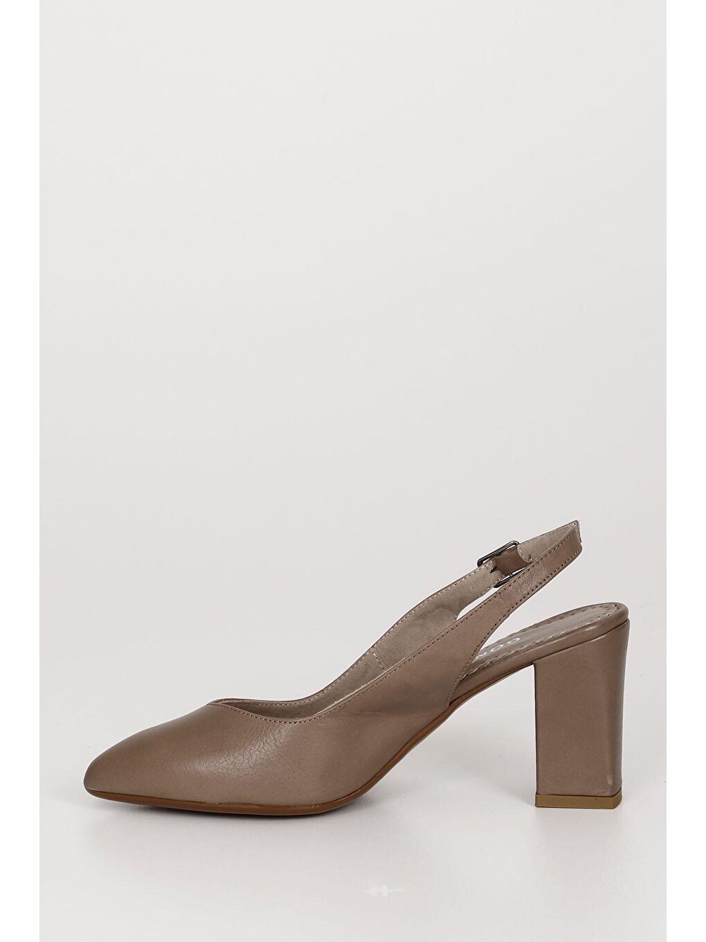 Bej VİZON  Hakiki Deri Sivri Burun Yüksek Kalın Topuklu Arkası Açık Kadın Yazlık Ayakkabı 24174-5