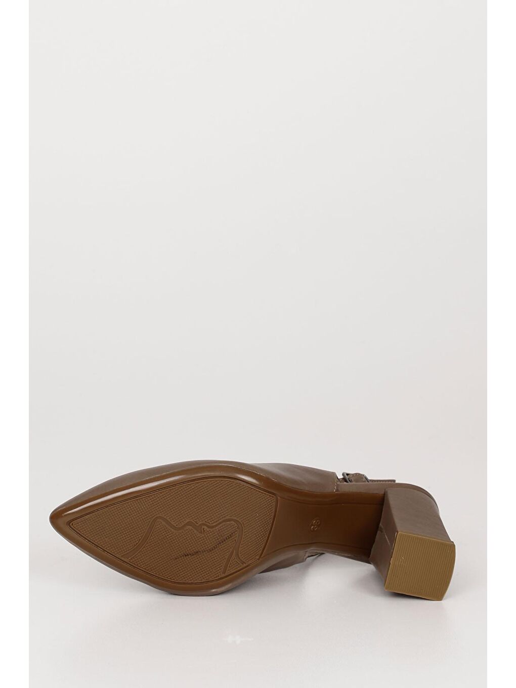 Bej VİZON  Hakiki Deri Sivri Burun Yüksek Kalın Topuklu Arkası Açık Kadın Yazlık Ayakkabı 24174-6