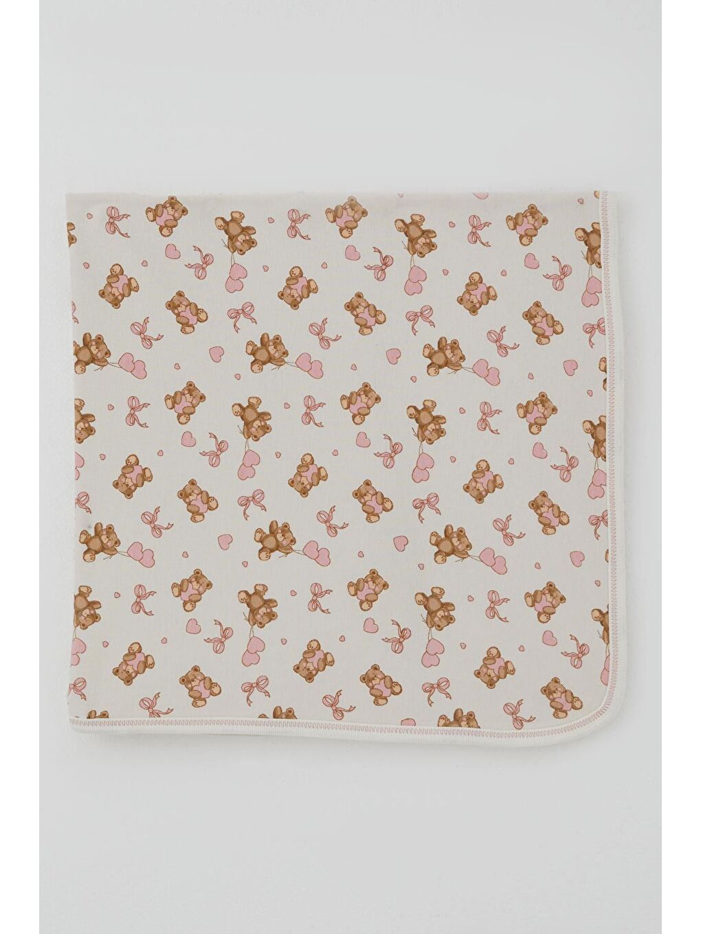 Yenidoğan Bebek Battaniyesi Sevimli Balonlu Ayıcık Desenli Ekru (75 X 85 Cm)
