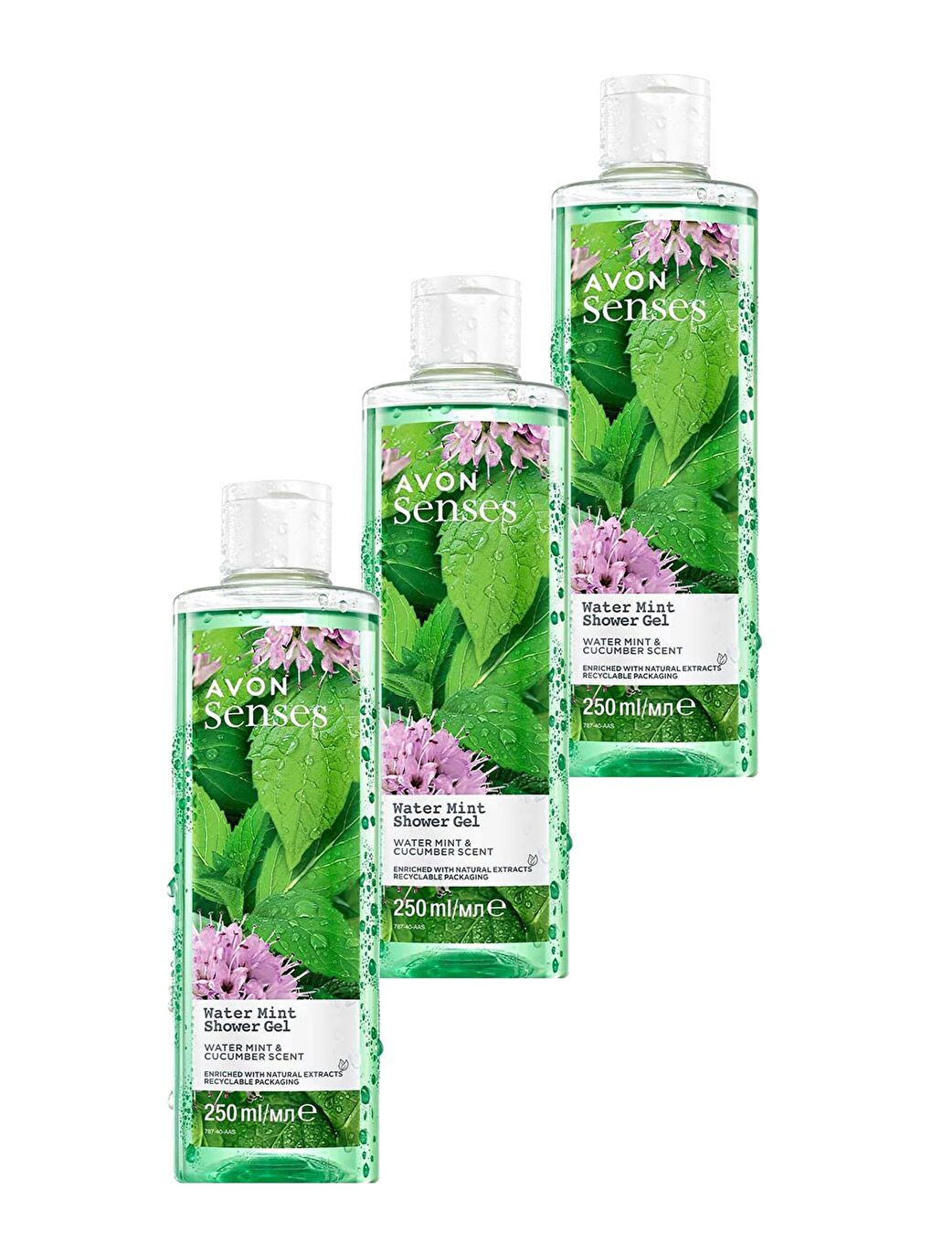 AVON Renksiz Senses Water Mint Nane ve Salatalık Kokulu Duş Jeli 250 Ml. Üçlü Set