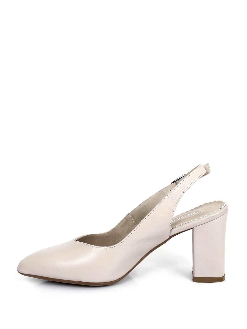 Bej BEJ  Hakiki Deri Sivri Burun Yüksek Kalın Topuklu Arkası Açık Kadın Yazlık Ayakkabı 24174-5