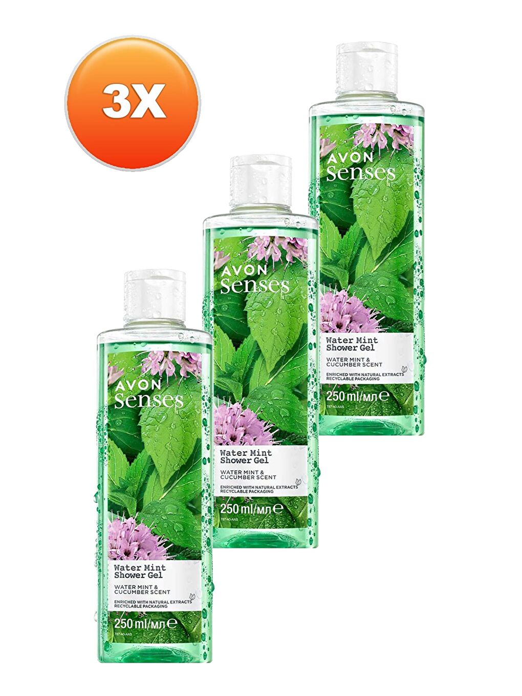 AVON Renksiz Senses Water Mint Nane ve Salatalık Kokulu Duş Jeli 250 Ml. Üçlü Set - 1