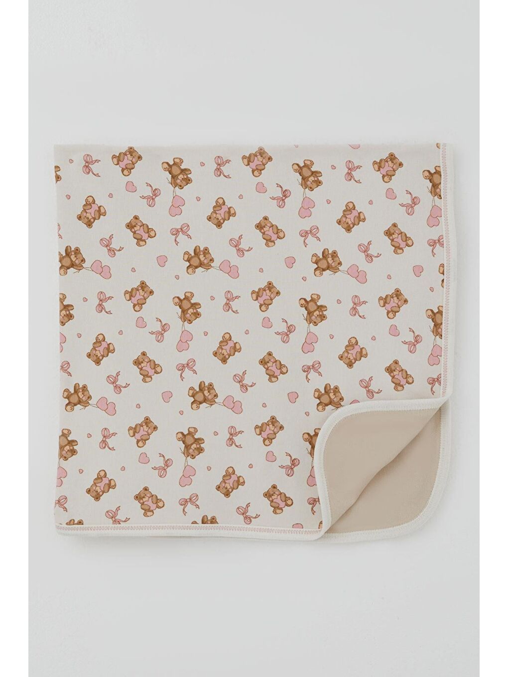 Yenidoğan Bebek Battaniyesi Sevimli Balonlu Ayıcık Desenli Ekru (75 X 85 Cm)-1