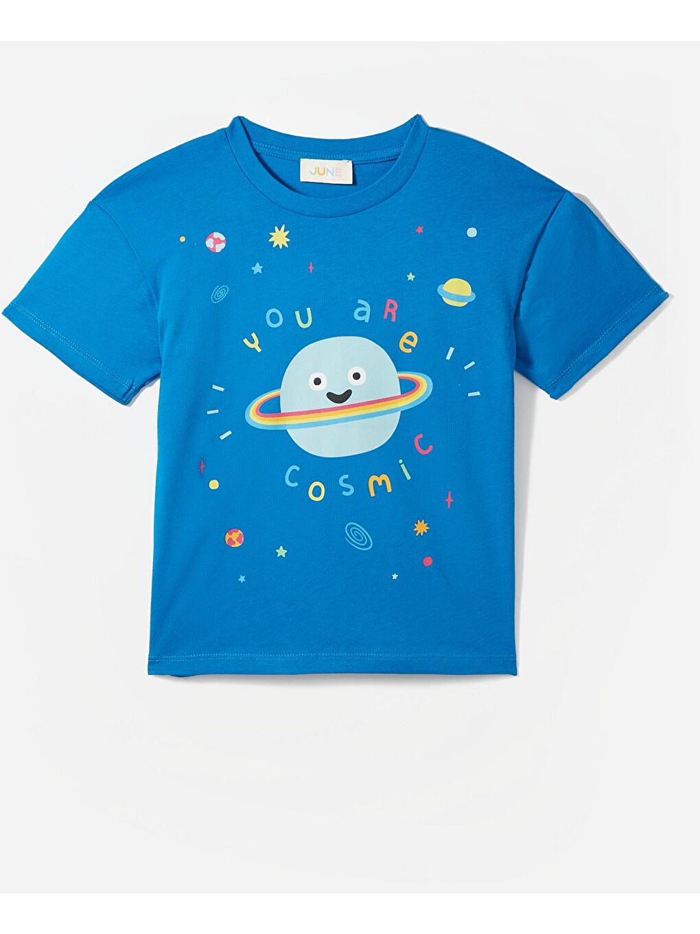 June Mavi Bebek Cosmic Baskılı Renkli T-Shirt