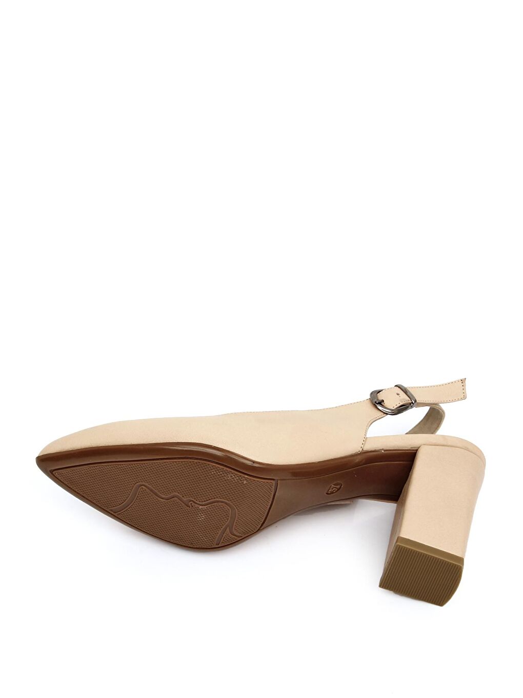 Bej TEN  Hakiki Deri Sivri Burun Yüksek Kalın Topuklu Arkası Açık Kadın Yazlık Ayakkabı 24174-5