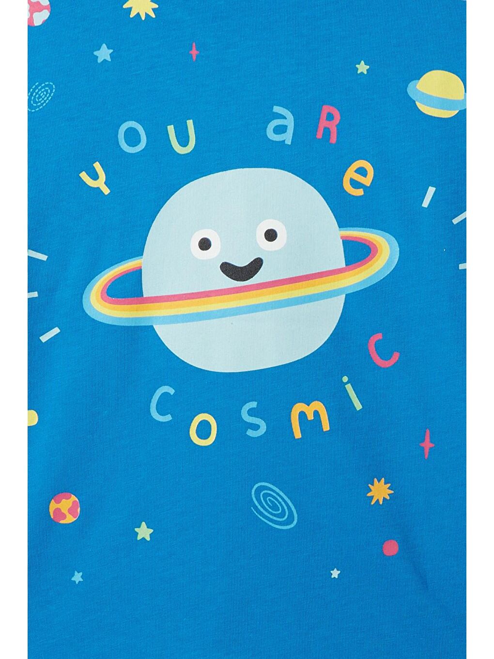 June Mavi Bebek Cosmic Baskılı Renkli T-Shirt - 2