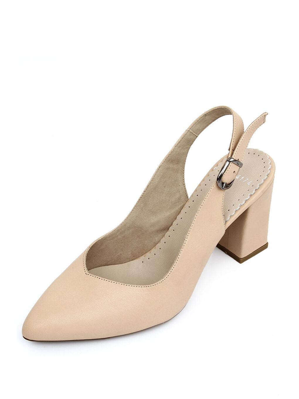 Bej TEN  Hakiki Deri Sivri Burun Yüksek Kalın Topuklu Arkası Açık Kadın Yazlık Ayakkabı 24174-6