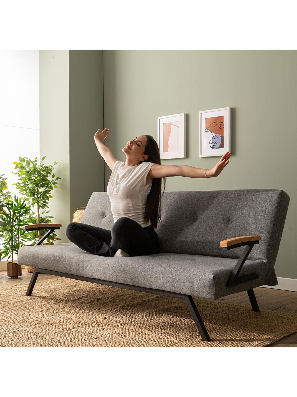 Zven Üçlü Yataklı Koltuk - Keten Açık Gri-3