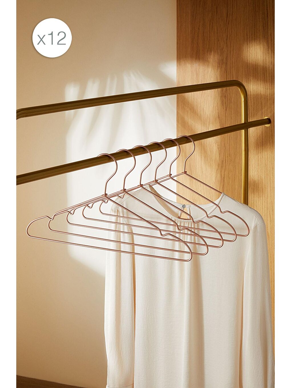 12'li Pembe Altın Rengi Metal Giysi Askısı 22 x 41 x 0.4 cm