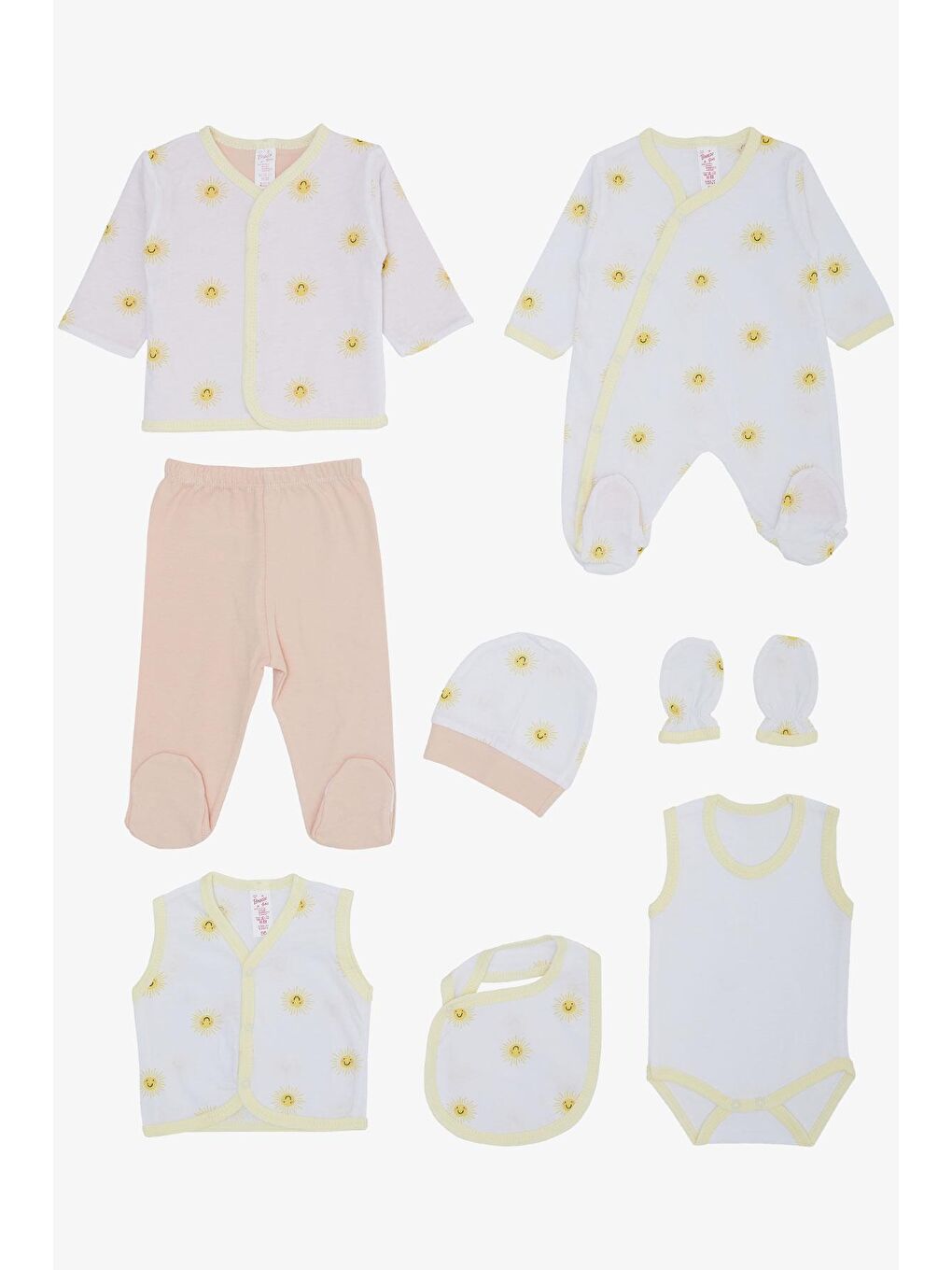 Kız Bebek Hastane Çıkışı 8 li Sevimli Güneş Desenli Beyaz (0-3 Ay)