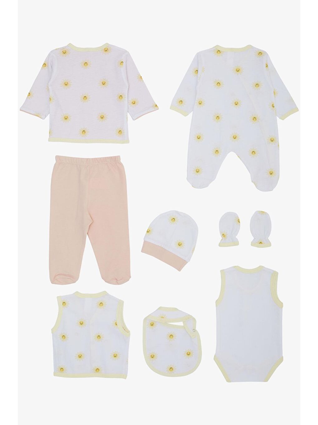 Kız Bebek Hastane Çıkışı 8 li Sevimli Güneş Desenli Beyaz (0-3 Ay)-1