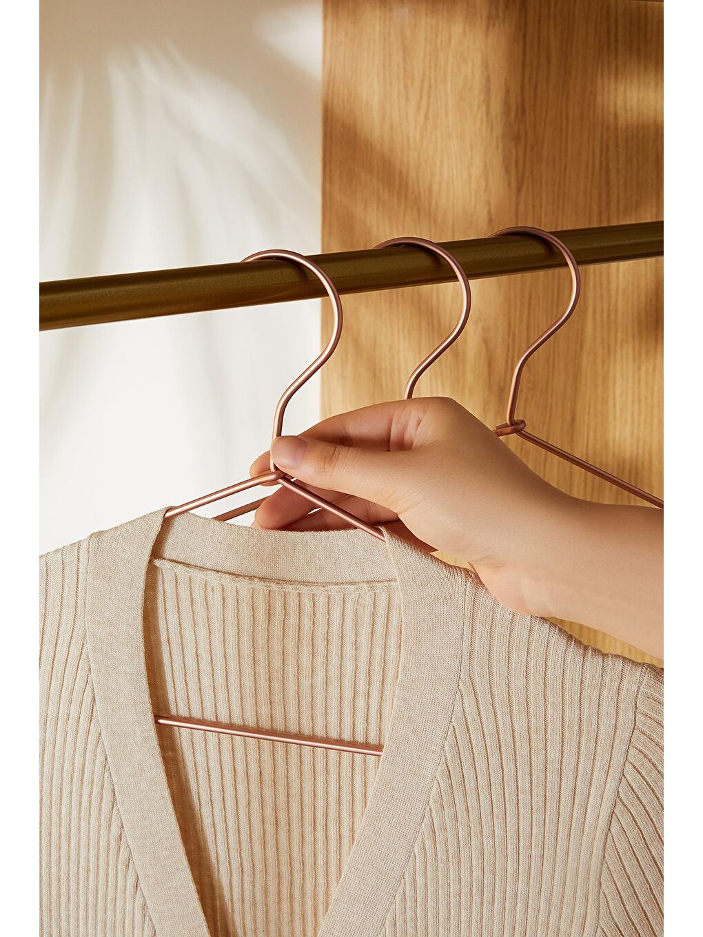 12'li Pembe Altın Rengi Metal Giysi Askısı 22 x 41 x 0.4 cm-2