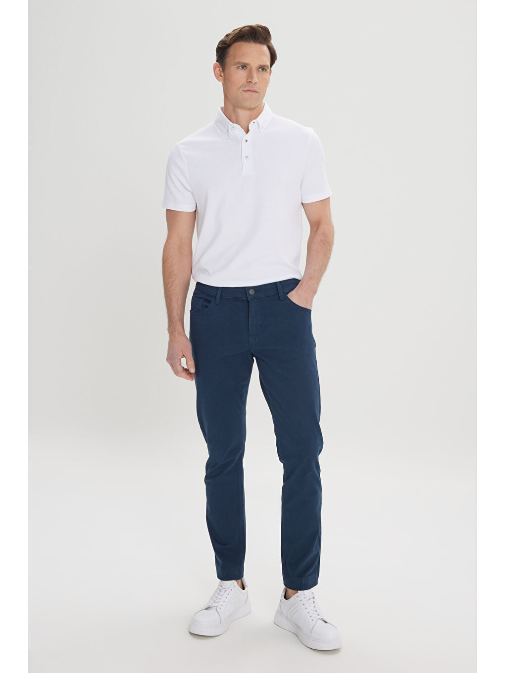 Erkek Lacivert Slim Fit Dar Kesim 5 Cep Pamuklu Esnek Chino Pantolon