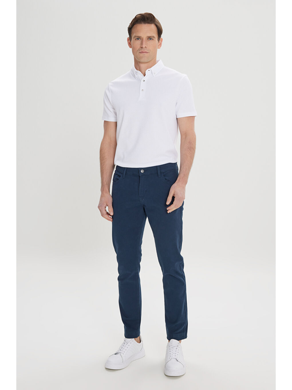 Erkek Lacivert Slim Fit Dar Kesim 5 Cep Pamuklu Esnek Chino Pantolon-2