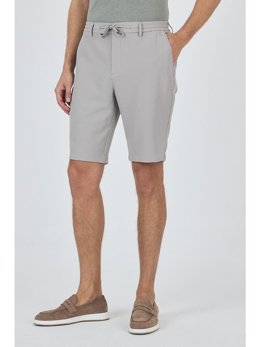 Gri Düz Esnek Gabardin Casual Şort 1016250150-2