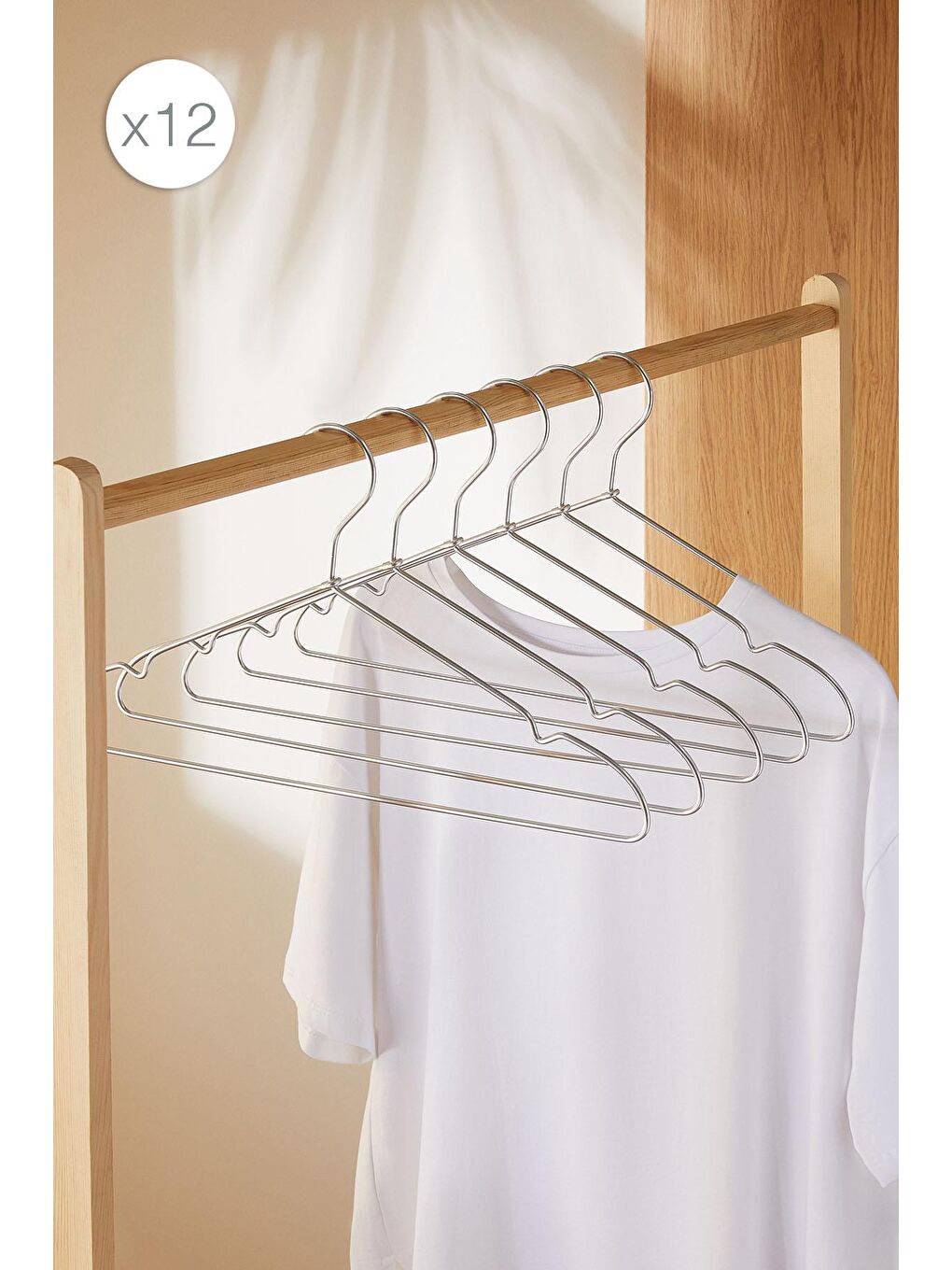 Gri 12'li Gümüş Renk Metal Giysi Askısı 22 x 41 x 0.4 cm