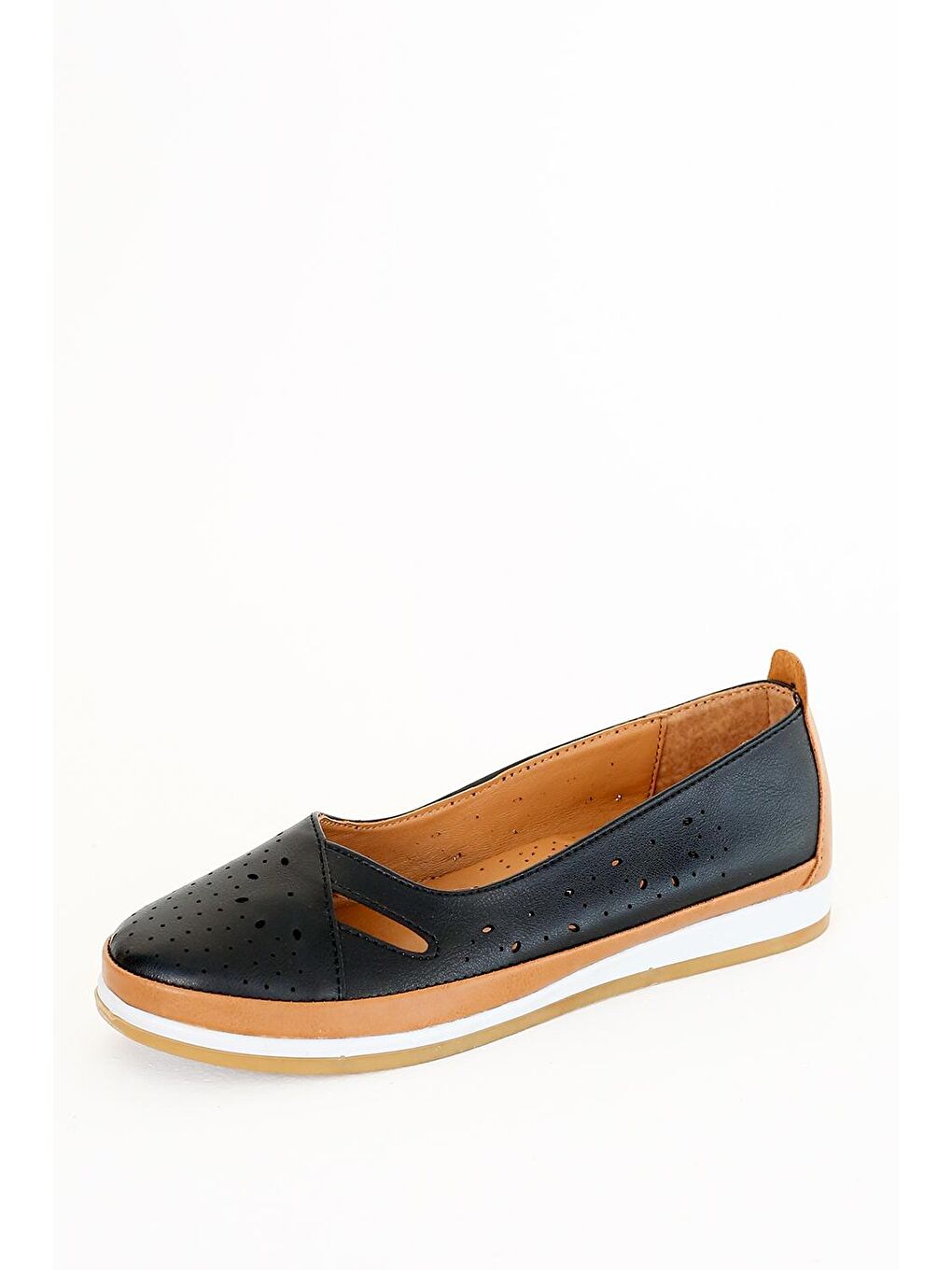 Siyah Anatomik Taban Lazer Kesim İç Astarı Deri Kadın Babet 43-1840-22-3