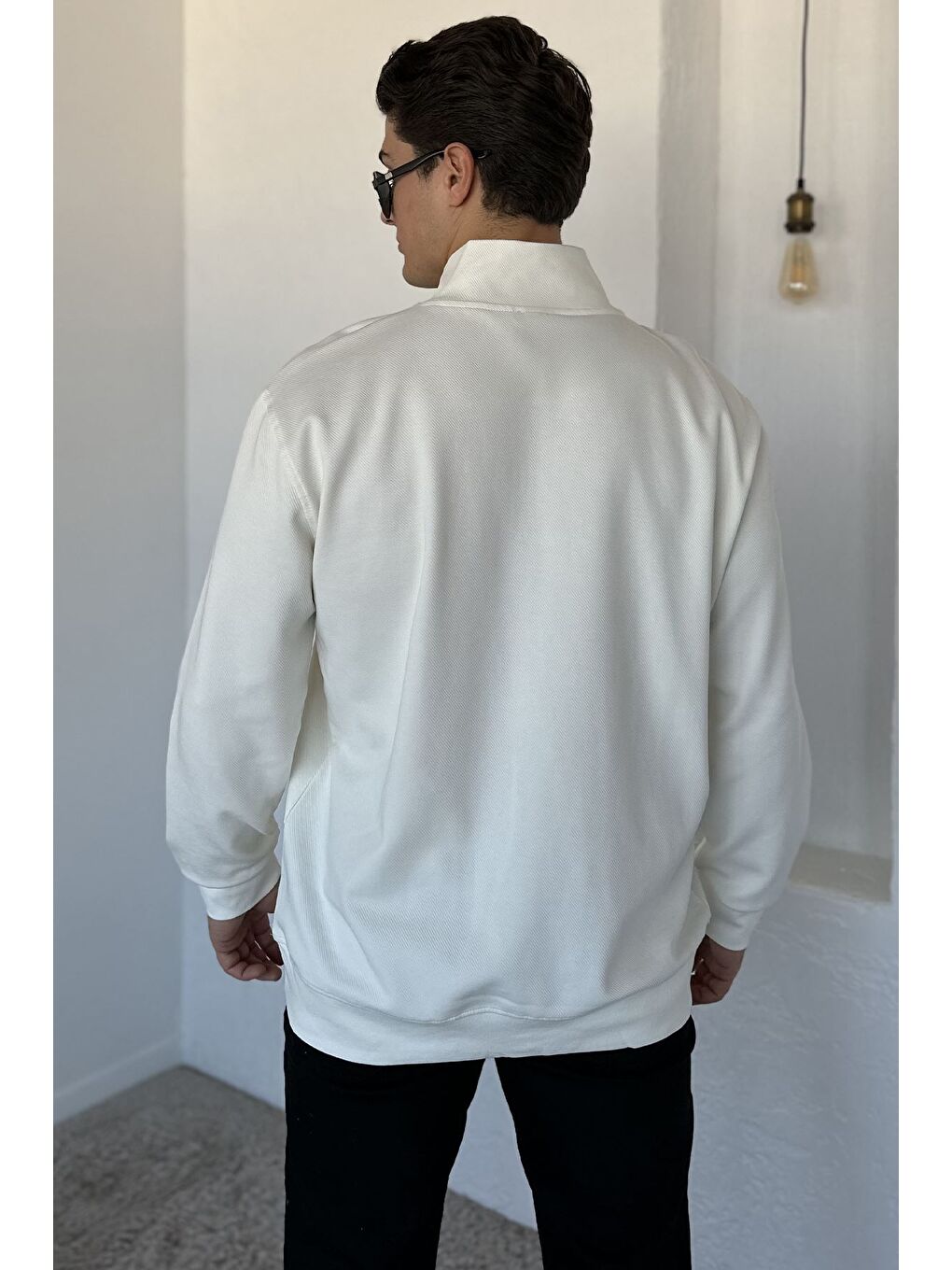 Ekru Fermuarlı Erkek Sweatshirt-2