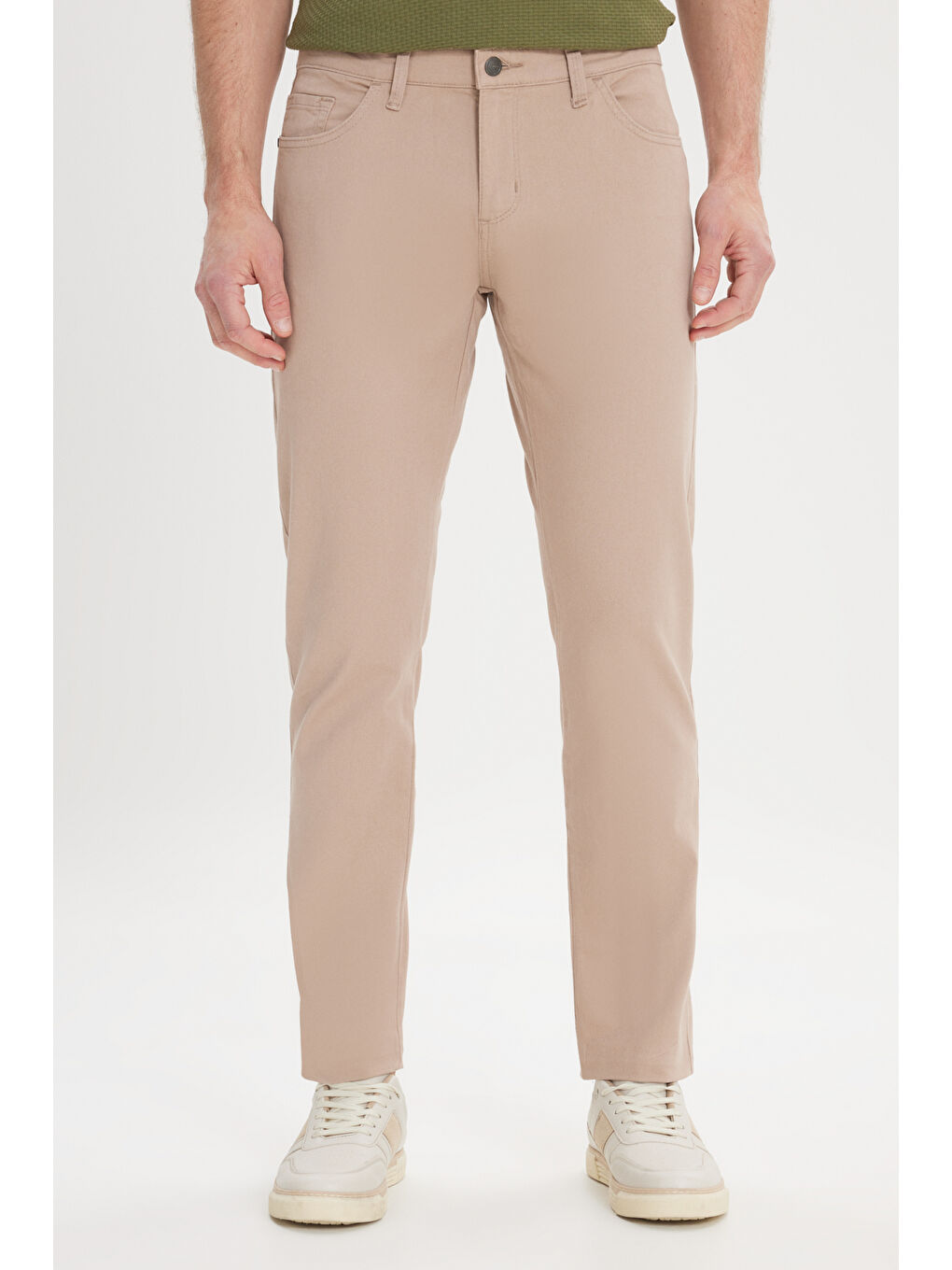 Erkek Bej Slim Fit Dar Kesim 5 Cep Pamuklu Esnek Chino Pantolon-1