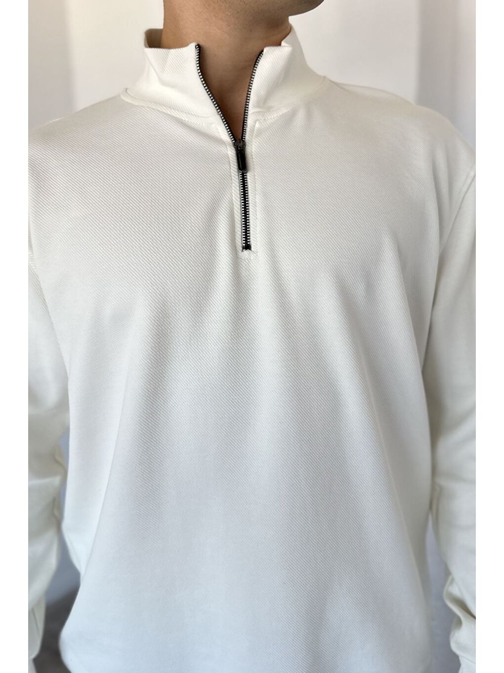Ekru Fermuarlı Erkek Sweatshirt-3