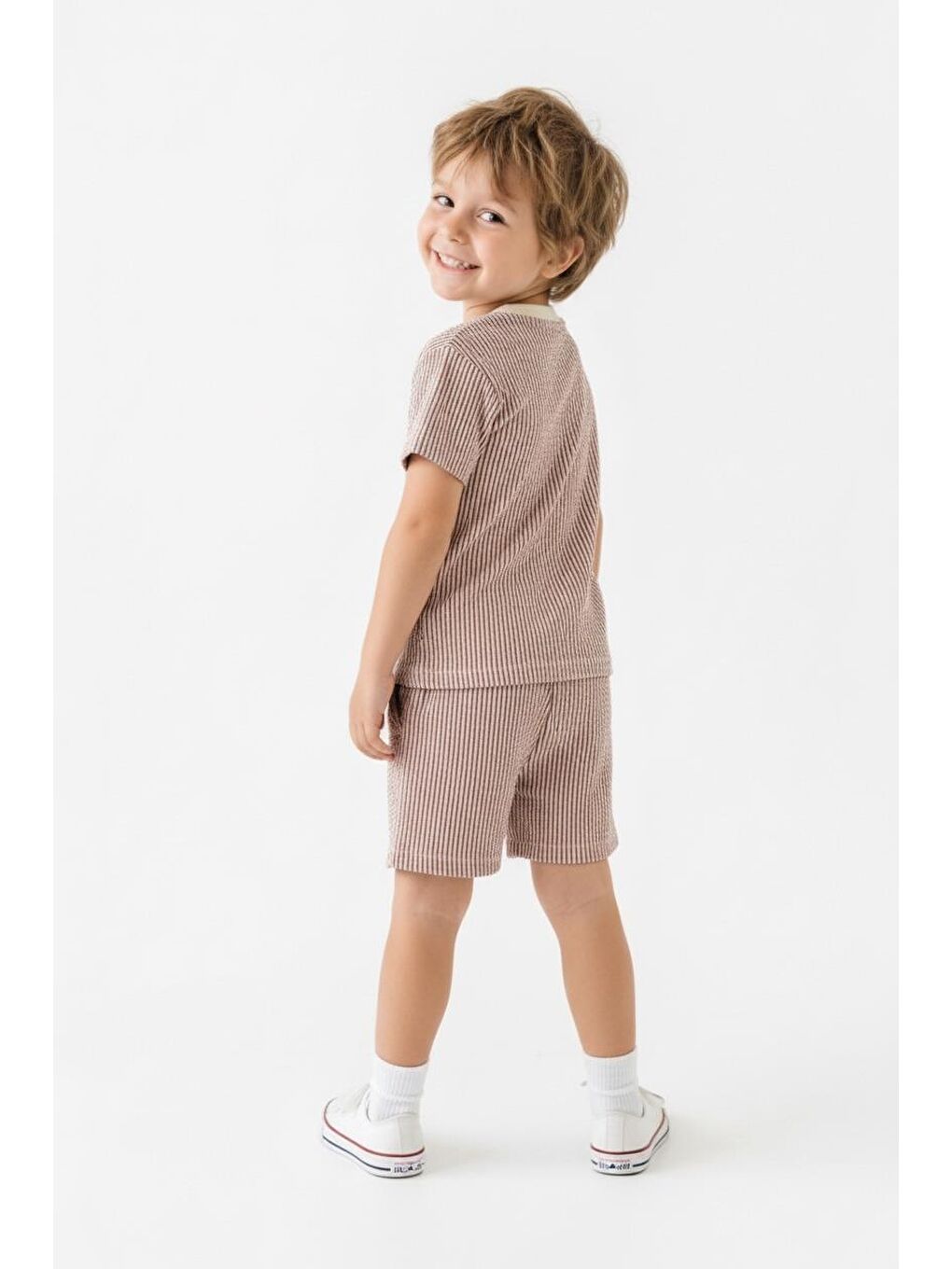 Kahverengi Bürümcük Şort Tişört 2li Takım-2