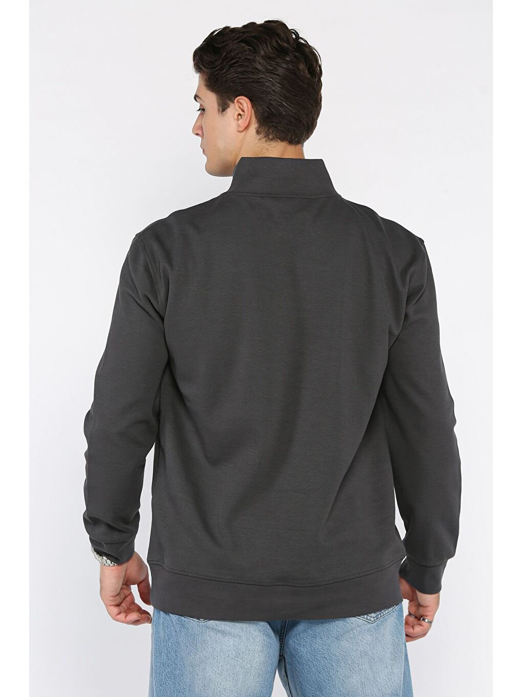 Gri Fermuarlı Erkek Sweatshirt-2