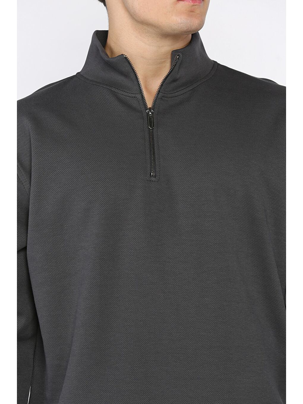 Gri Fermuarlı Erkek Sweatshirt-3