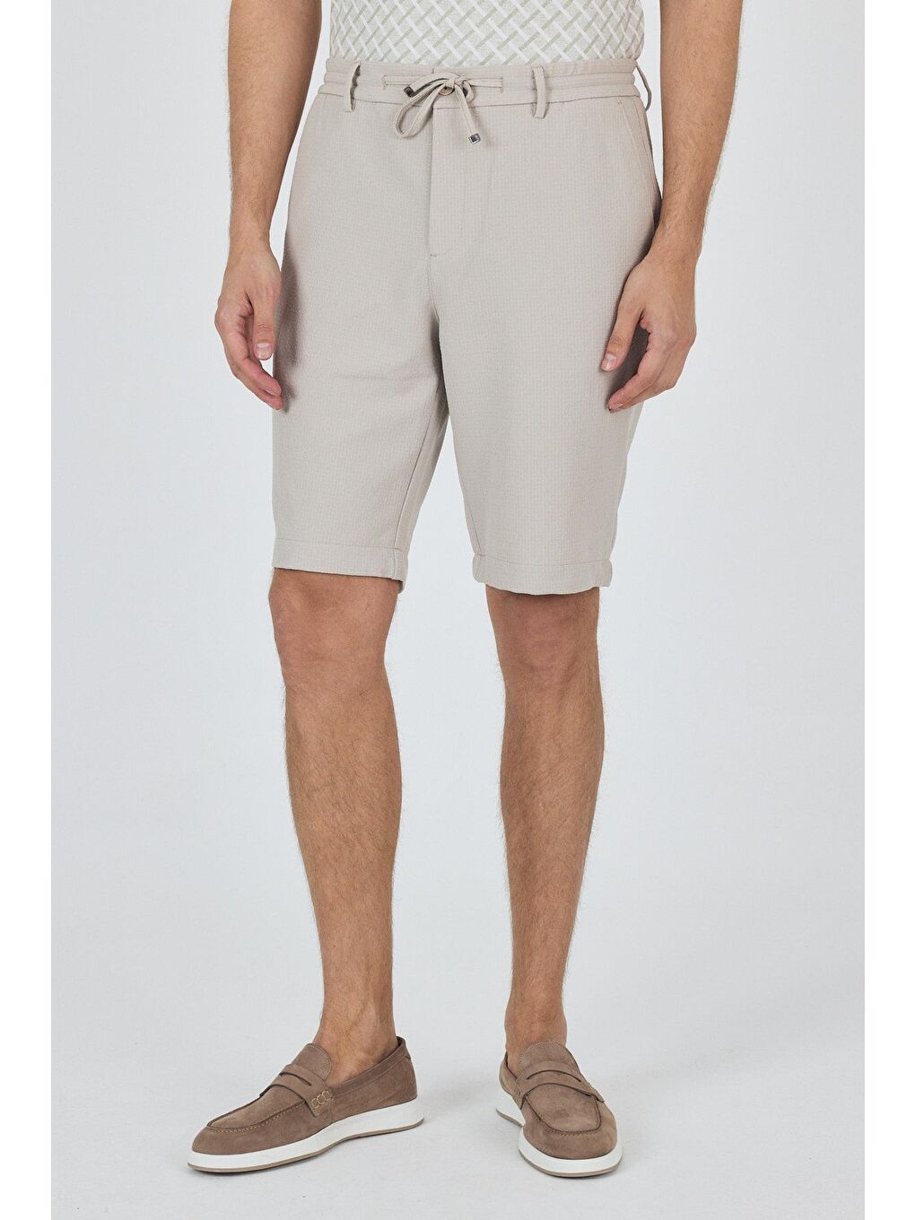 Bej Düz Esnek Gabardin Casual Şort 1016250150-1
