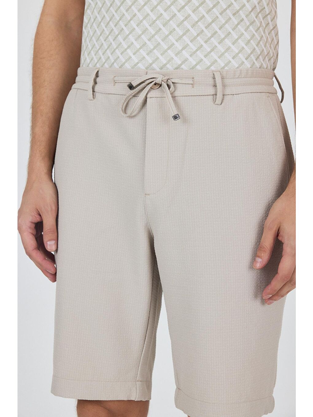 Bej Düz Esnek Gabardin Casual Şort 1016250150-3