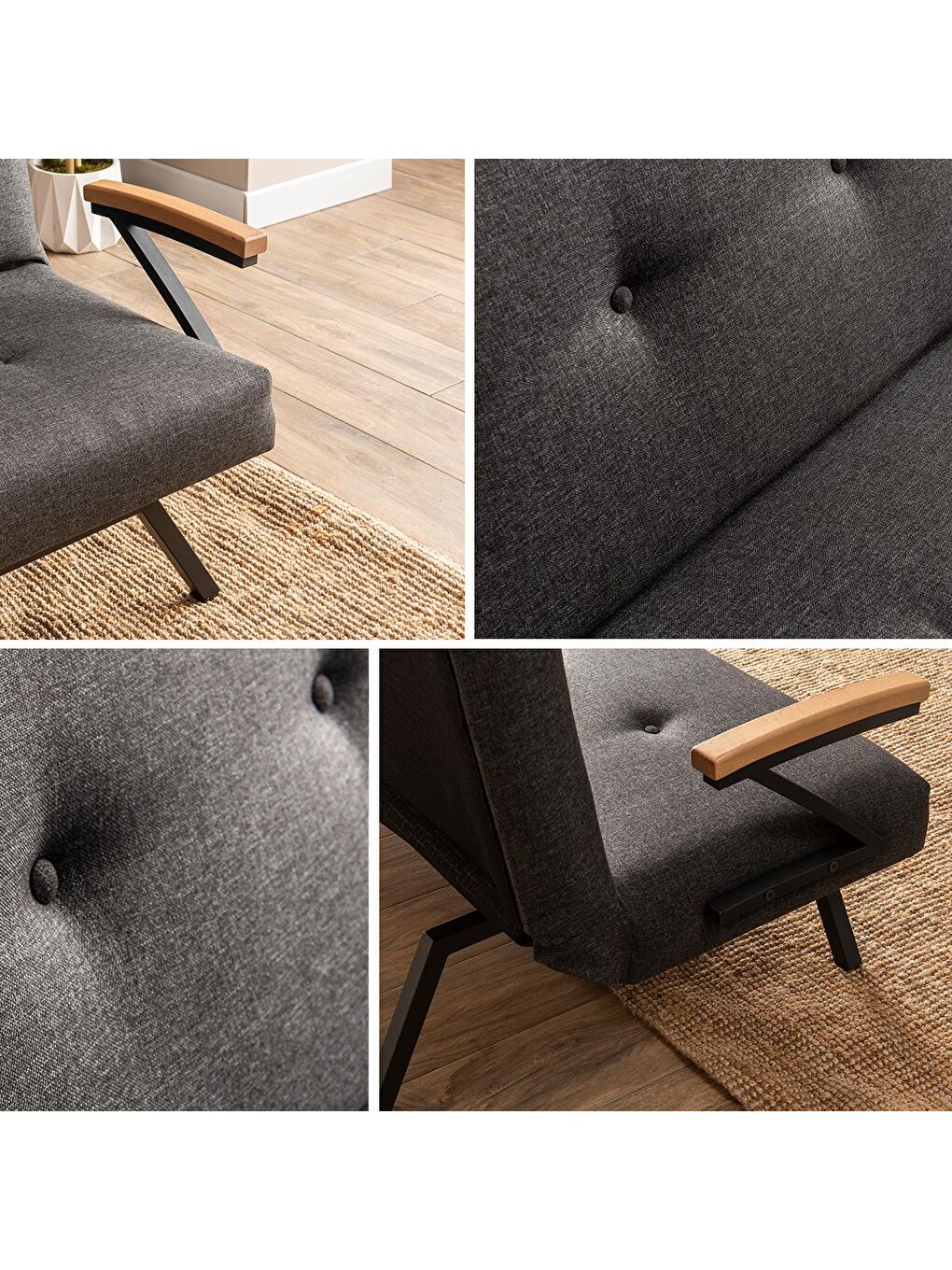 Zven Üçlü Yataklı Koltuk - Keten Koyu Gri-3