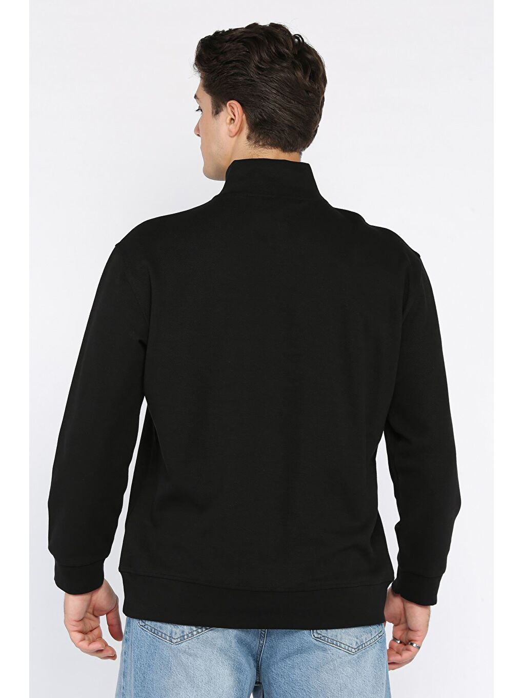 Siyah Fermuarlı Erkek Sweatshirt-2
