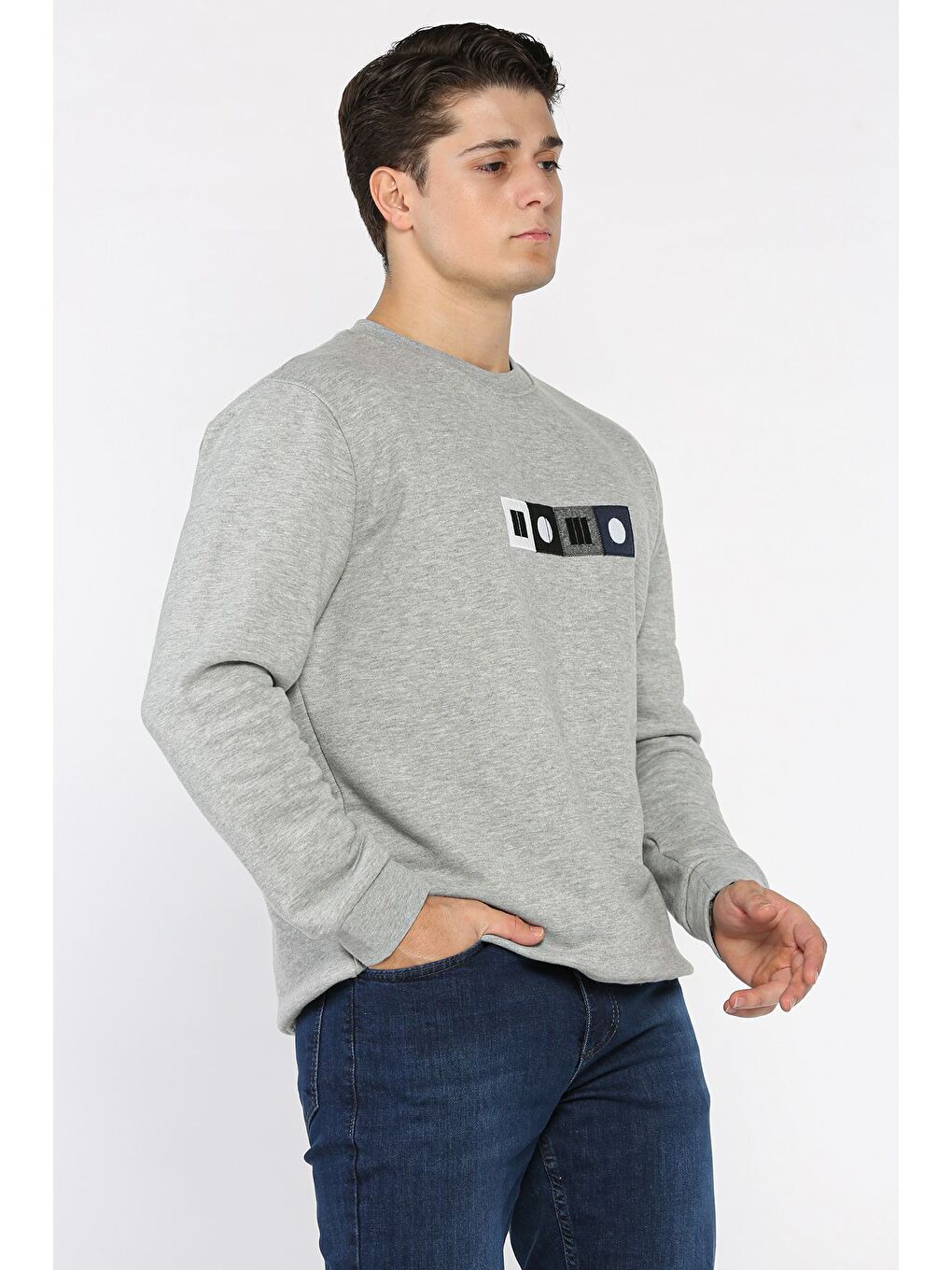Gri Ön Baskılı Erkek Sweatshirt