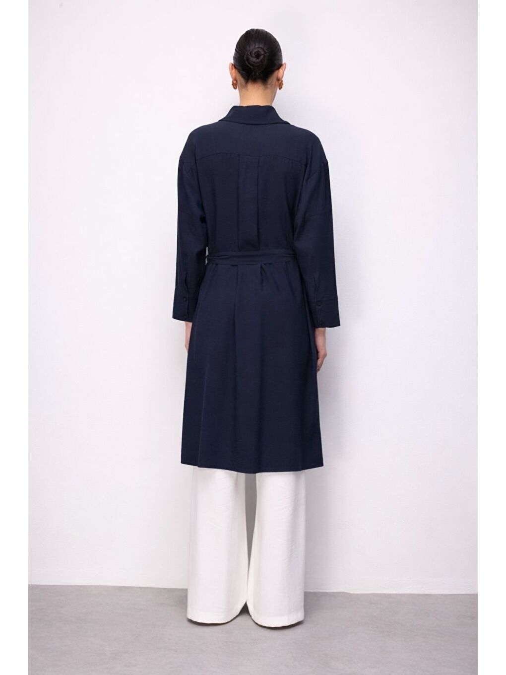 Lyocell Karışımlı Uzun Lacivert Tunik-2