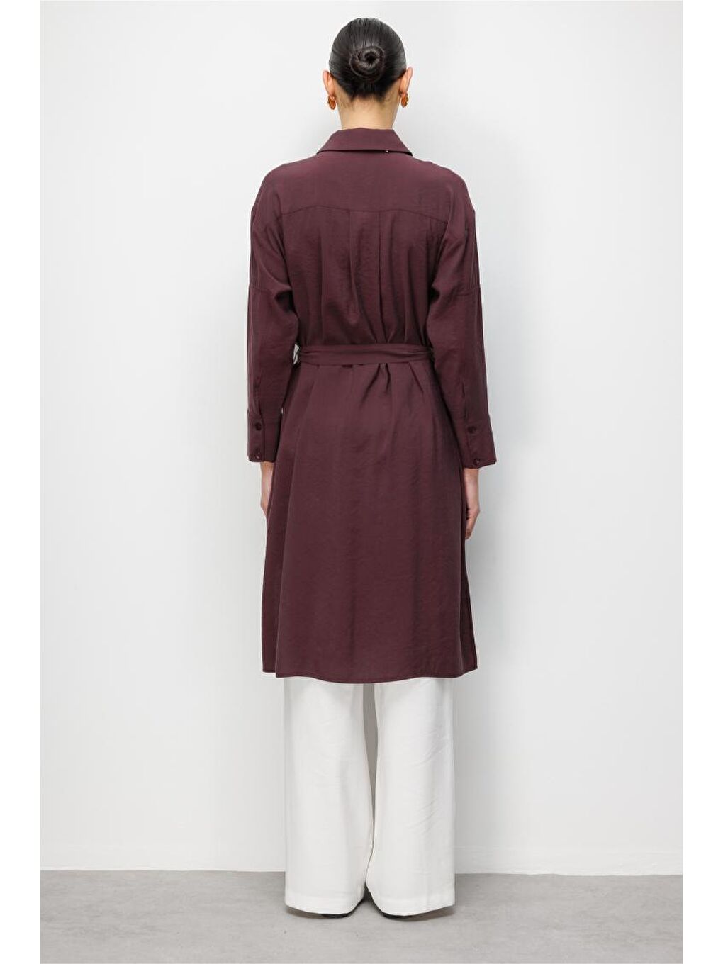 Lyocell Karışımlı Uzun Mürdüm Rengi Tunik-3