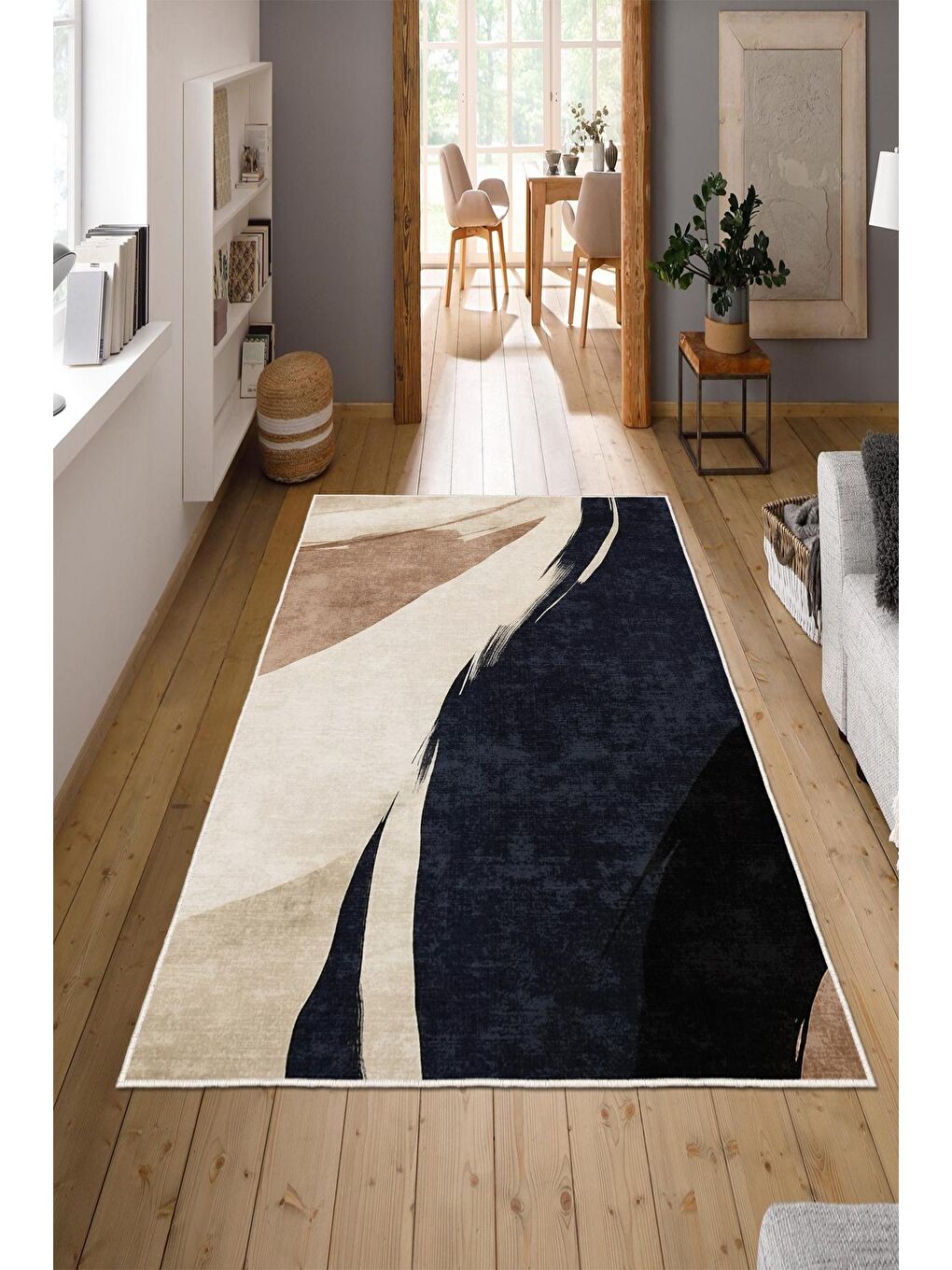 Lacivert Özel Tasarım, Kaymaz Taban, İnce, Yıkanabilir, Modern Halı WOOKECE1440 80x150-1