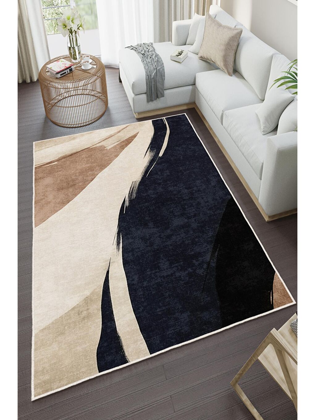 Lacivert Özel Tasarım, Kaymaz Taban, İnce, Yıkanabilir, Modern Halı WOOKECE1440 80x150-2