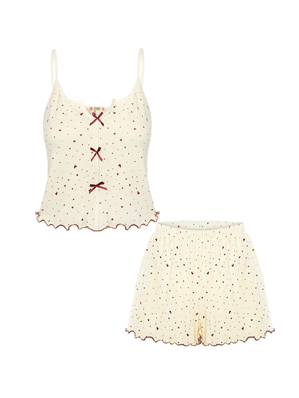 Haki Kadın İnce Askılı Fiyonklu Pamuklu Şortlu Pijama Takımı