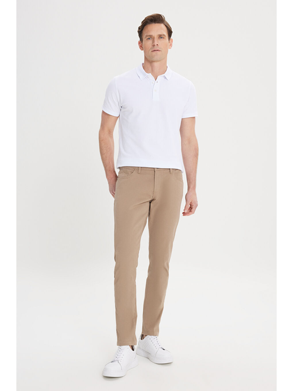 Kahverengi Erkek Camel Slim Fit Dar Kesim 5 Cep Pamuklu Esnek Chino Pantolon