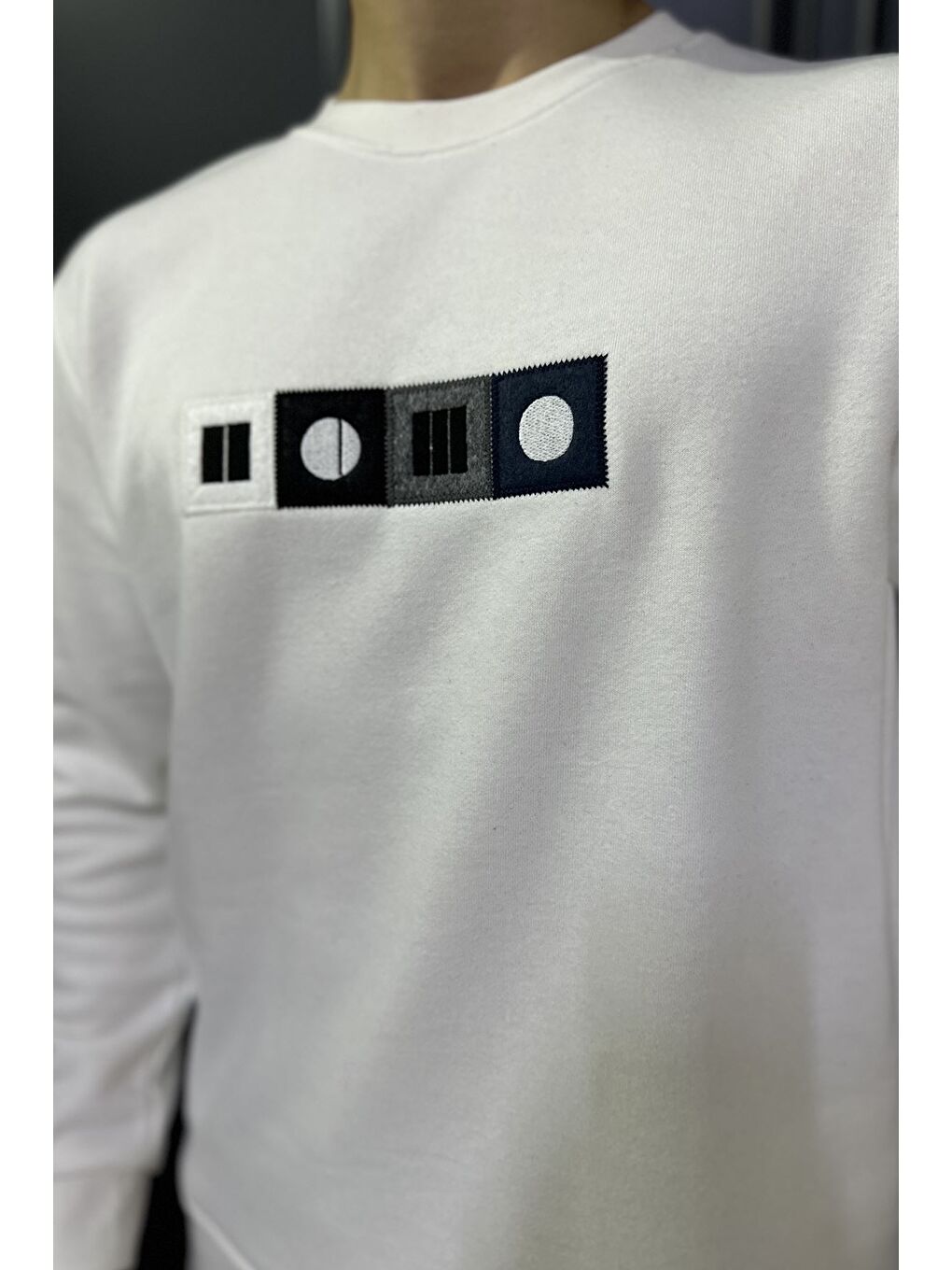 Ekru Ön Baskılı Erkek Sweatshirt-2