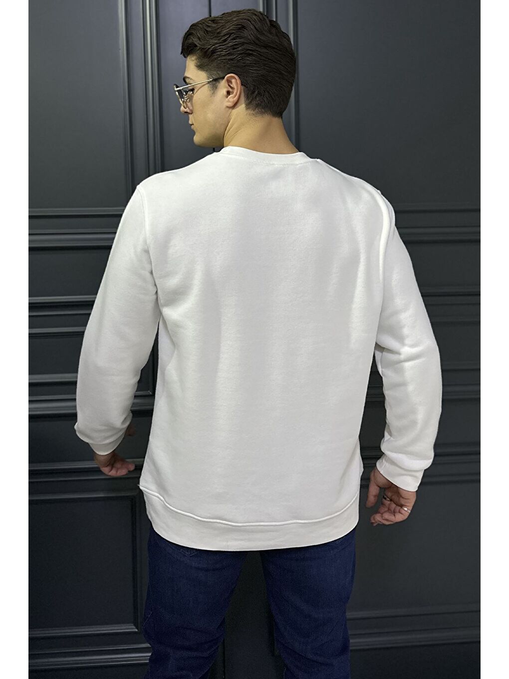 Ekru Ön Baskılı Erkek Sweatshirt-3