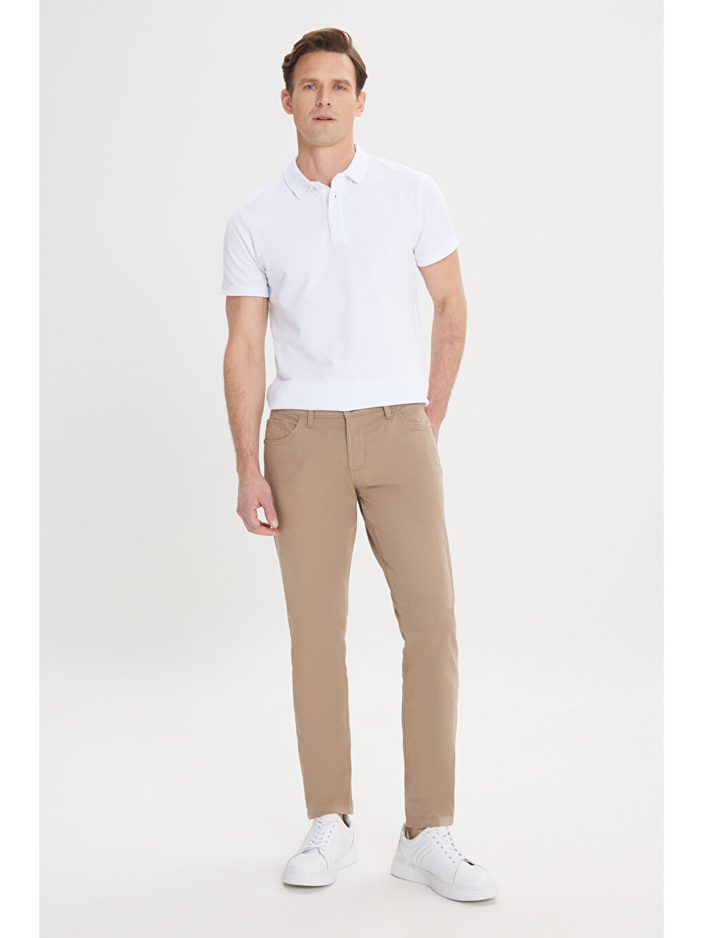 Kahverengi Erkek Camel Slim Fit Dar Kesim 5 Cep Pamuklu Esnek Chino Pantolon-2