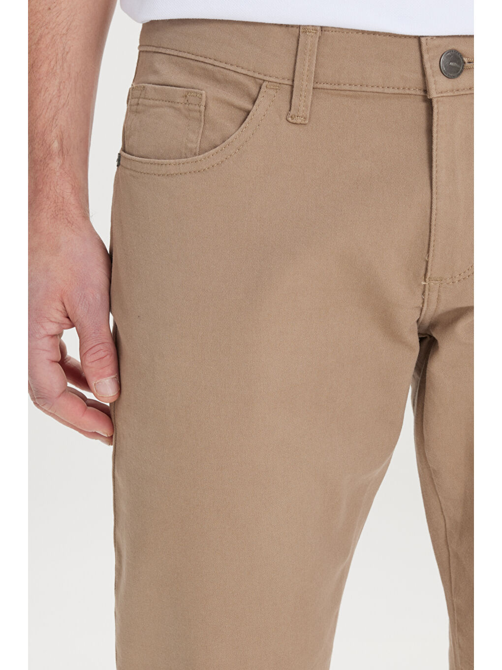 Kahverengi Erkek Camel Slim Fit Dar Kesim 5 Cep Pamuklu Esnek Chino Pantolon-3