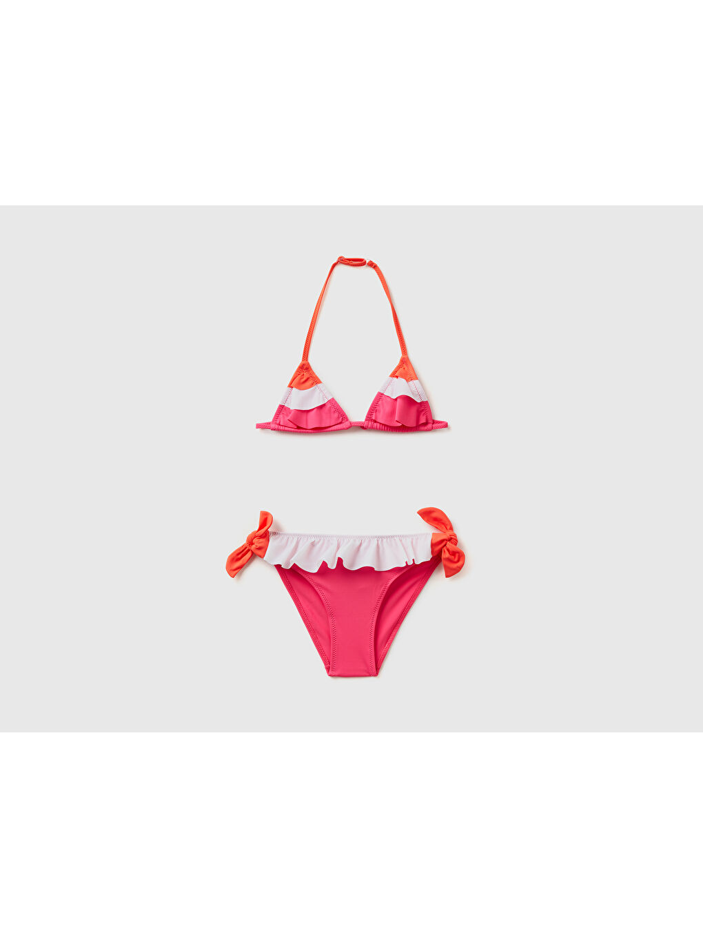 Kız Çocuk Fuşya Fırfır Detaylı Geniş Üçgen Bikini Takımı